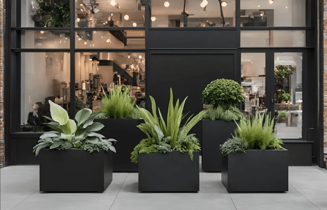 fiberglass planters outside